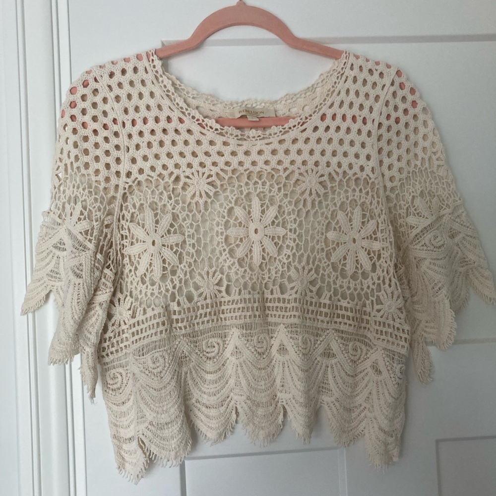 Rebellion Cream Crochet Crop Top